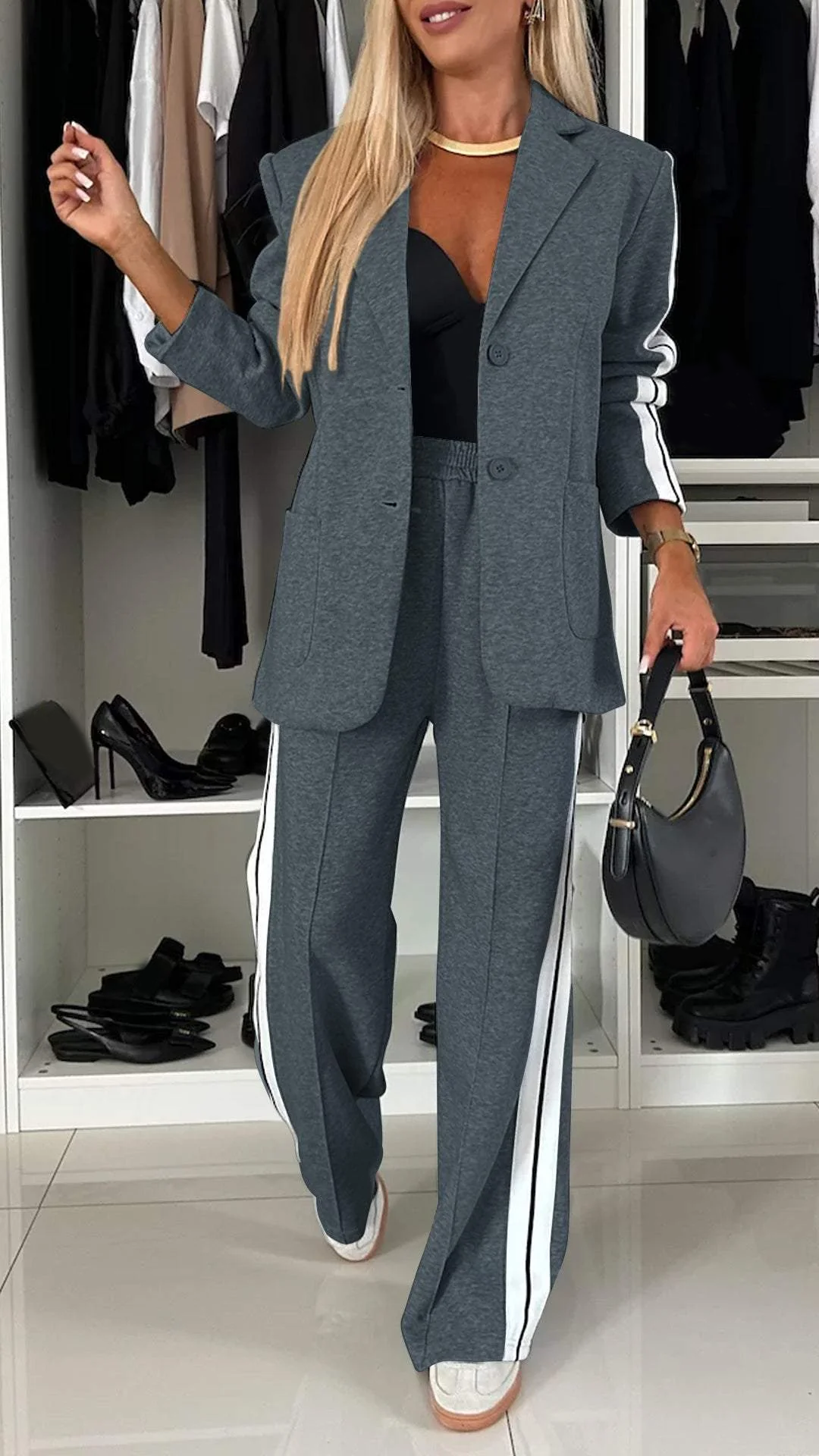 Dames Casual Colbert met Lange Mouwen en Klassieke Kraag