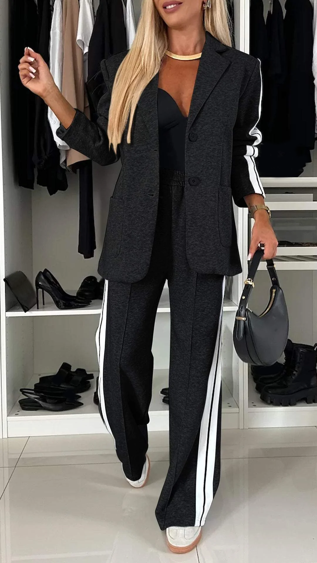 Dames Casual Colbert met Lange Mouwen en Klassieke Kraag