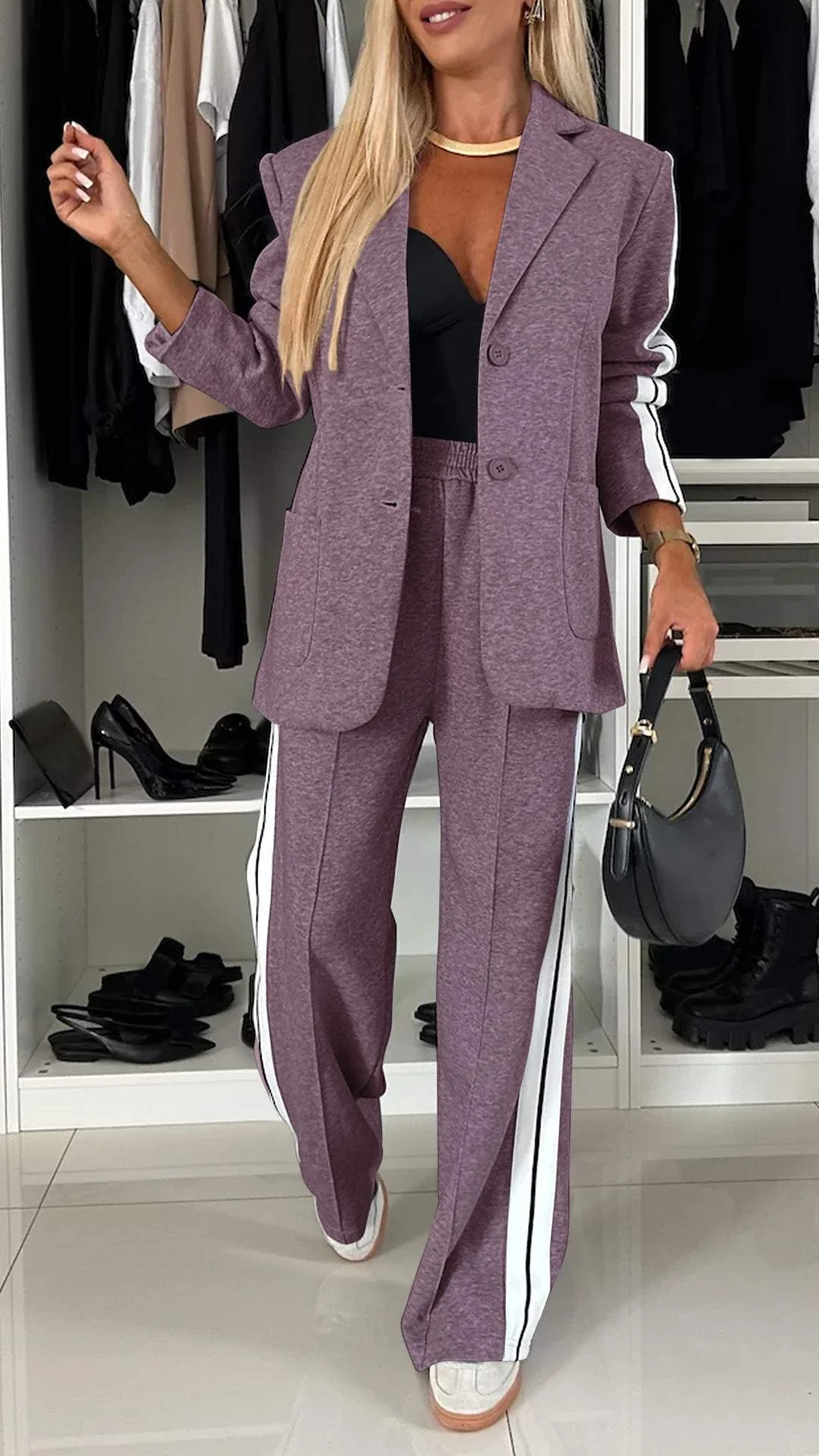 Dames Casual Colbert met Lange Mouwen en Klassieke Kraag